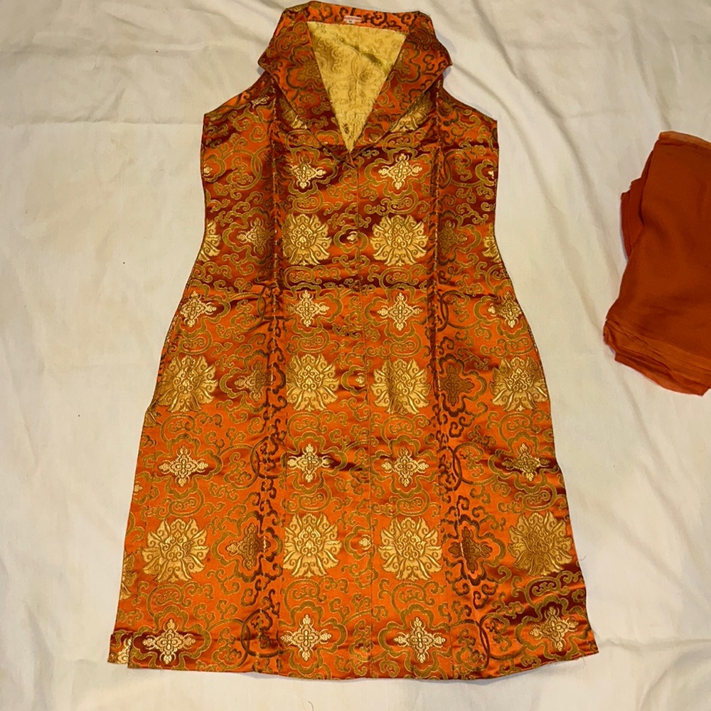 Orange and gold indian suit with pants and chuni